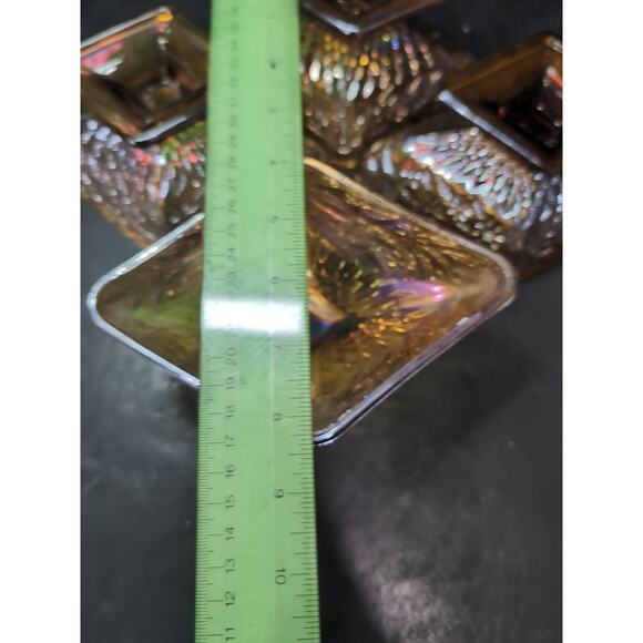 Indiana Amber Carnival Glass Bowl, Pedestal Dessert, Diamond Glassware, Set of 4 - Picture 8 of 10